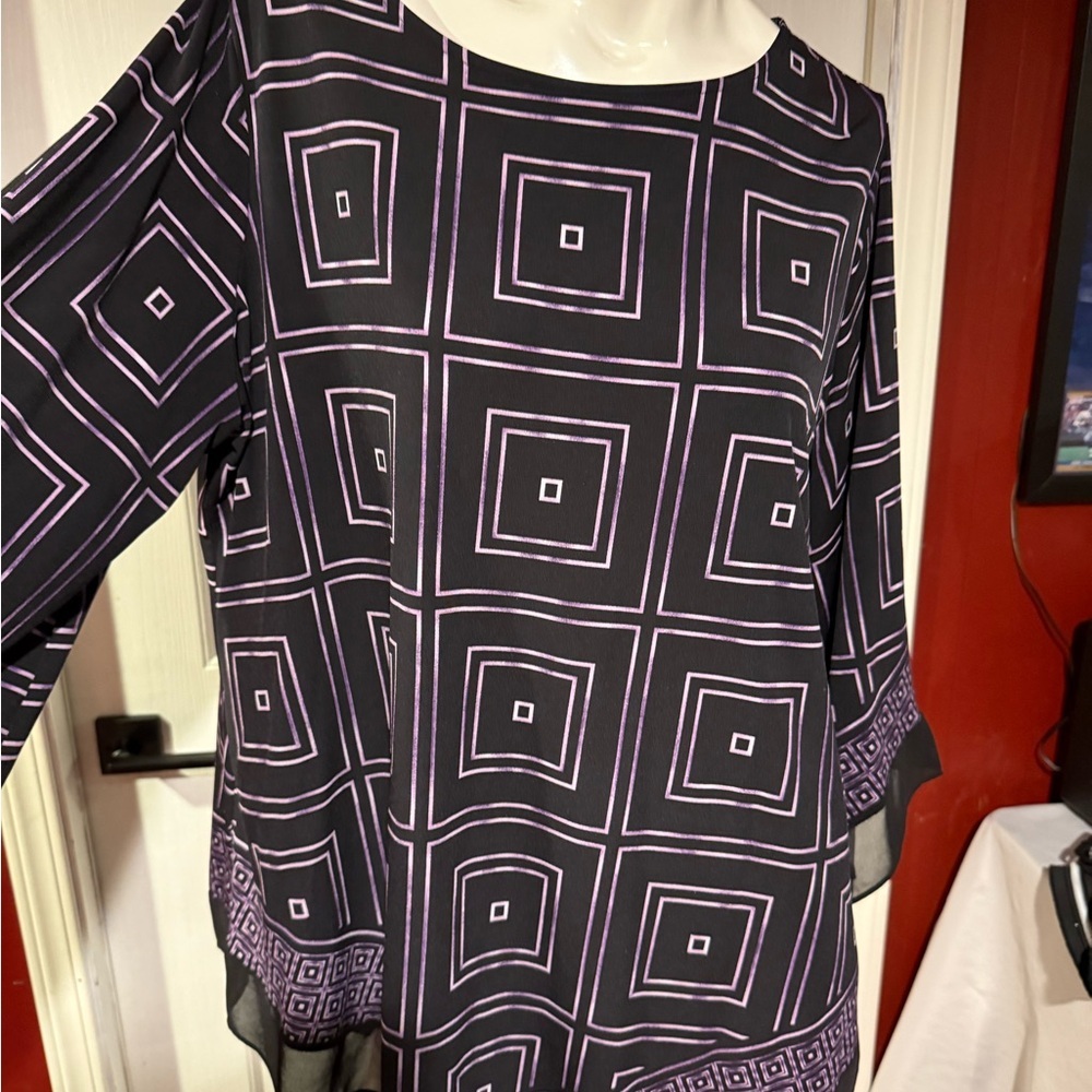 Alfani Graphic Blue and Black 3/4 Sleeve Tunic